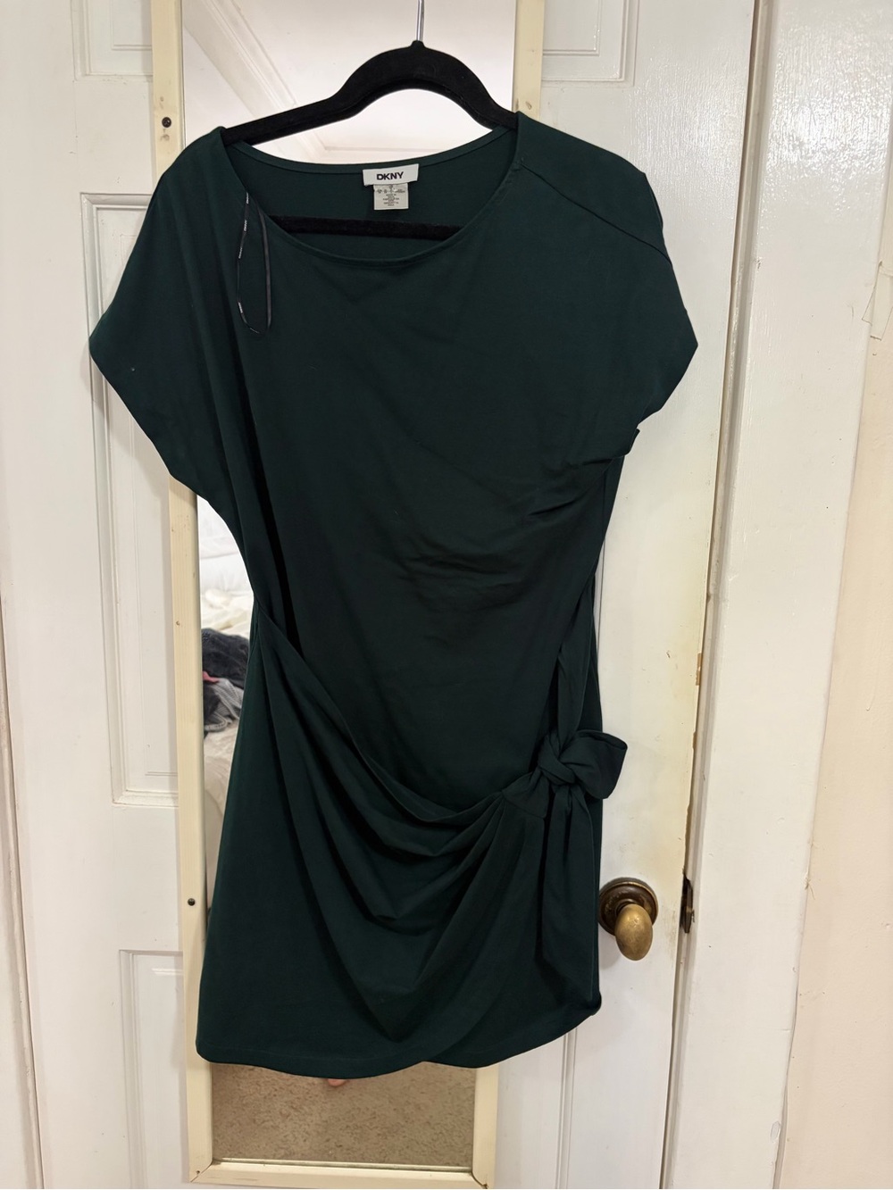 DKNY Dark Green Mini Dress with Side Knot